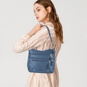10 Pockets Crossbody Purse Ladies Soft PU Leather Shoulder bag Blue